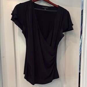 Banana Republic Black Flutter Sleeve Wrap Blouse